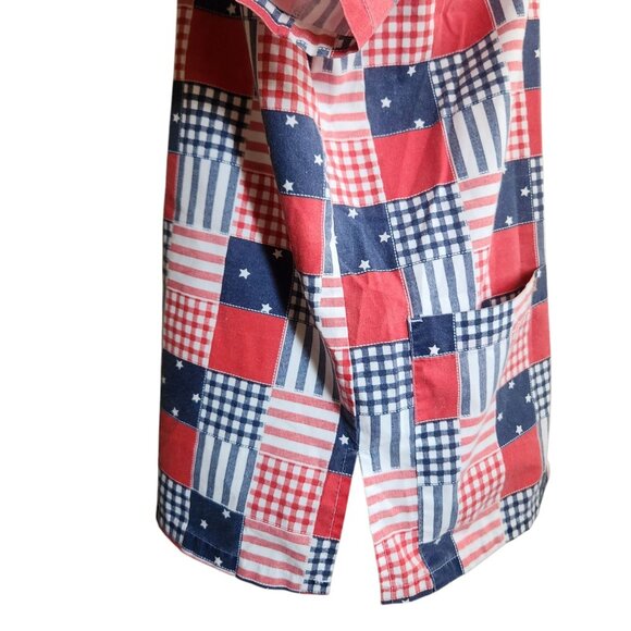 Womens Patriotic Patchwork Red White and Blue Scrub Top Front Pockets Size M - Picture 7 of 8
